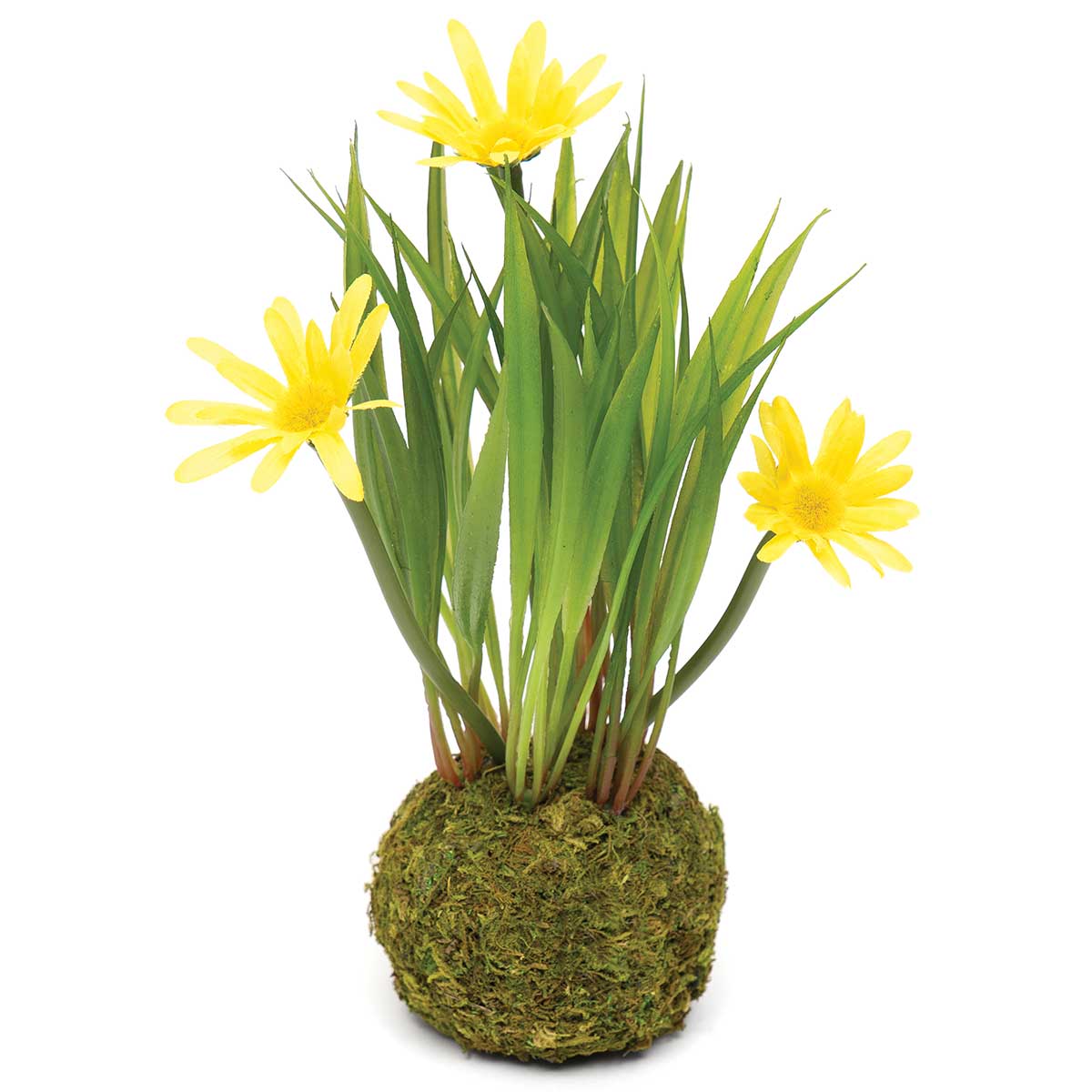 MINI DAISY ON MOSS BALL YELLOW 5IN X 8IN POLYESTER/PLASTIC